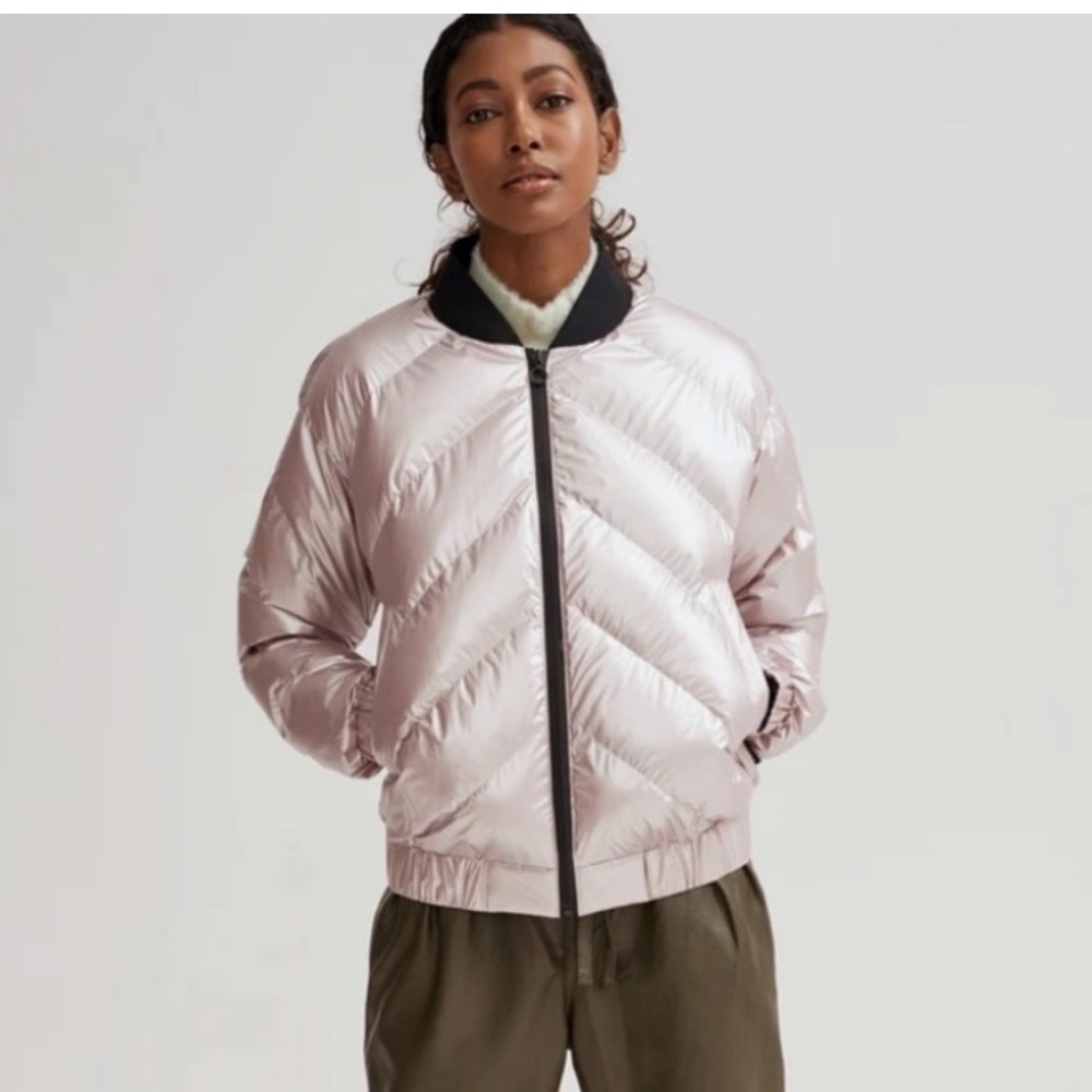 Noize Amber Metallic Quilted Bomber Puffer Coat Winter Jacket Purple XS
